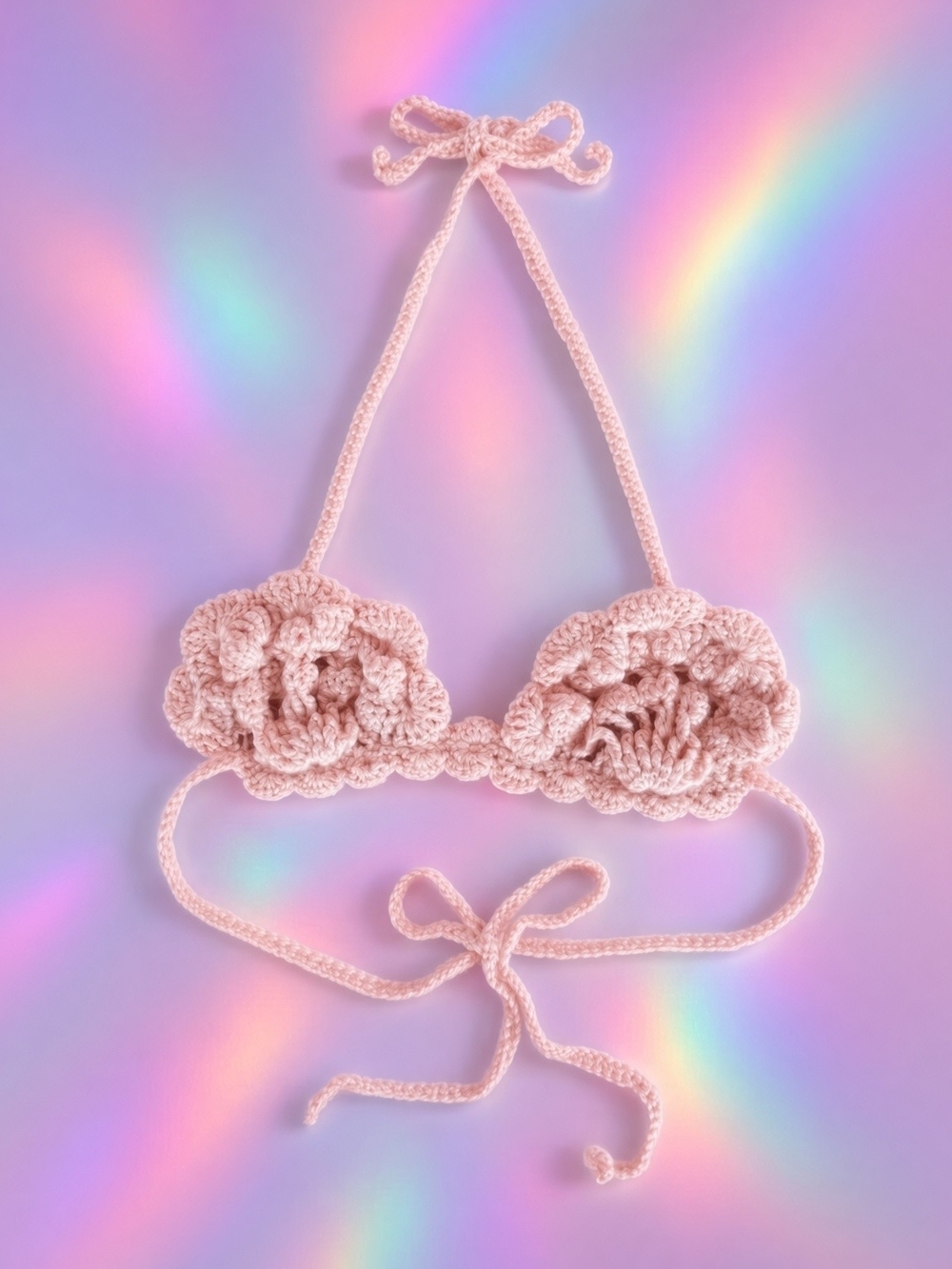 Light Pink Shimmer Clam Shell Crochet Bikini Top